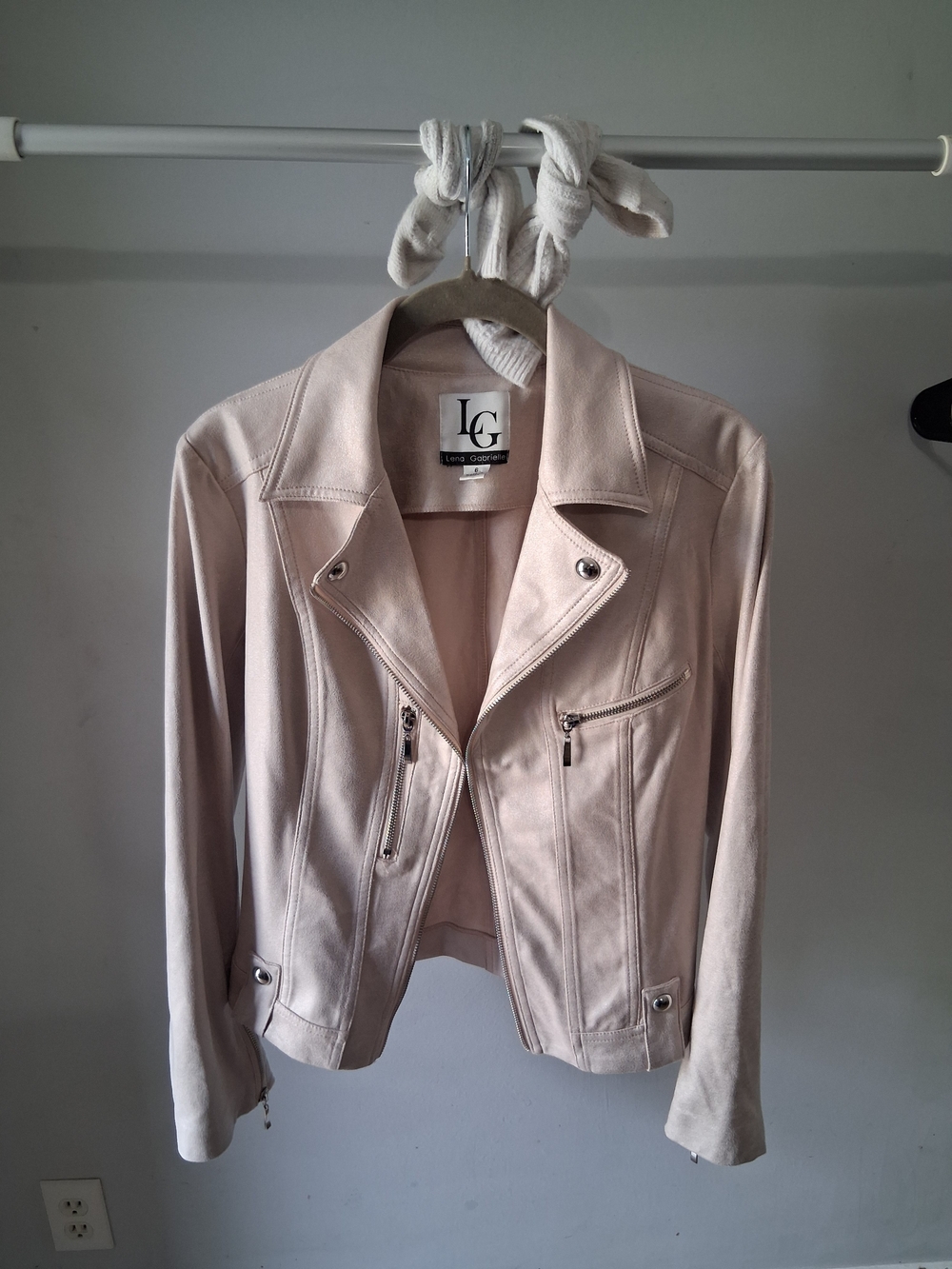 Lena Gabrielle Pale Blush Faux Suede Moto Jacket